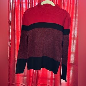 Karen Scott Red and Black Crew Neck Sweater